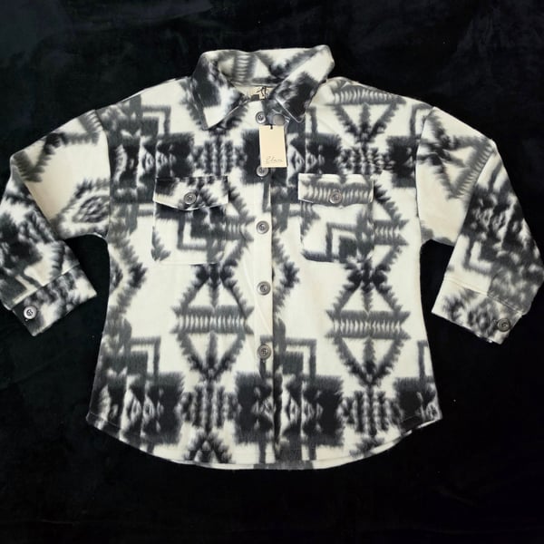 Elan Telluride Aztec Fleece Shacket Jacket Medium NWT Black White Southwestern