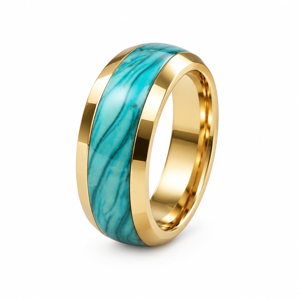 Tungsten Yellow Gold Turquoise Polished Finish 8mm Band Size 11 4