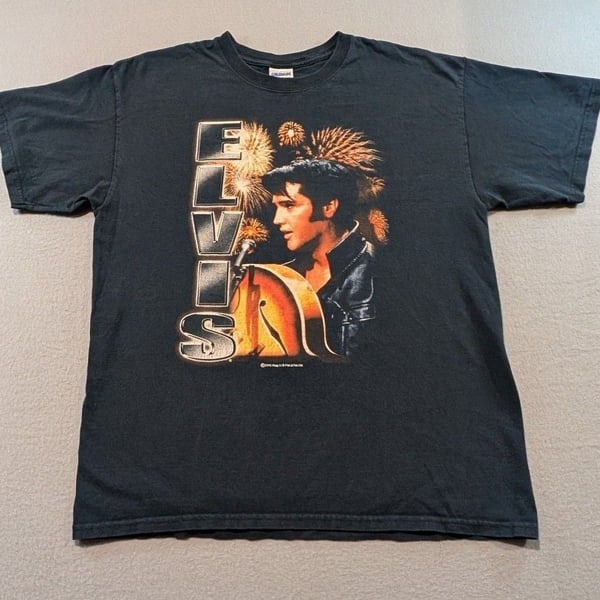 Gildan Elvis Presley Graphic T-Shirt Size L Black