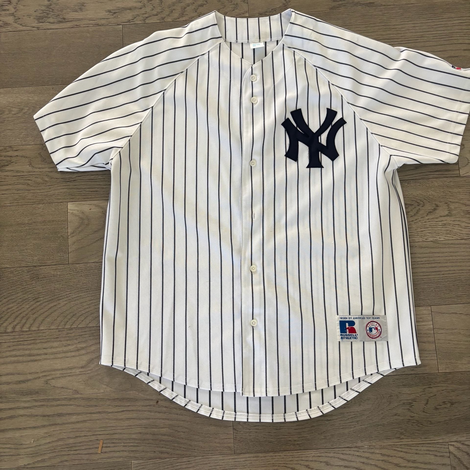 Russell Athletic New York Yankees Baseball Jersey Size L White Pinstripe 2