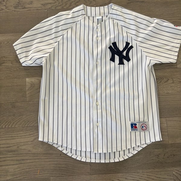 Russell Athletic New York Yankees Baseball Jersey Size L White Pinstripe