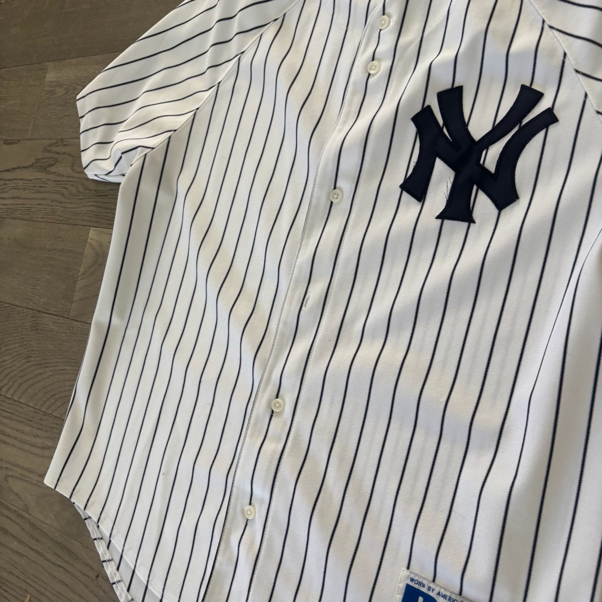Russell Athletic New York Yankees Baseball Jersey Size L White Pinstripe 3