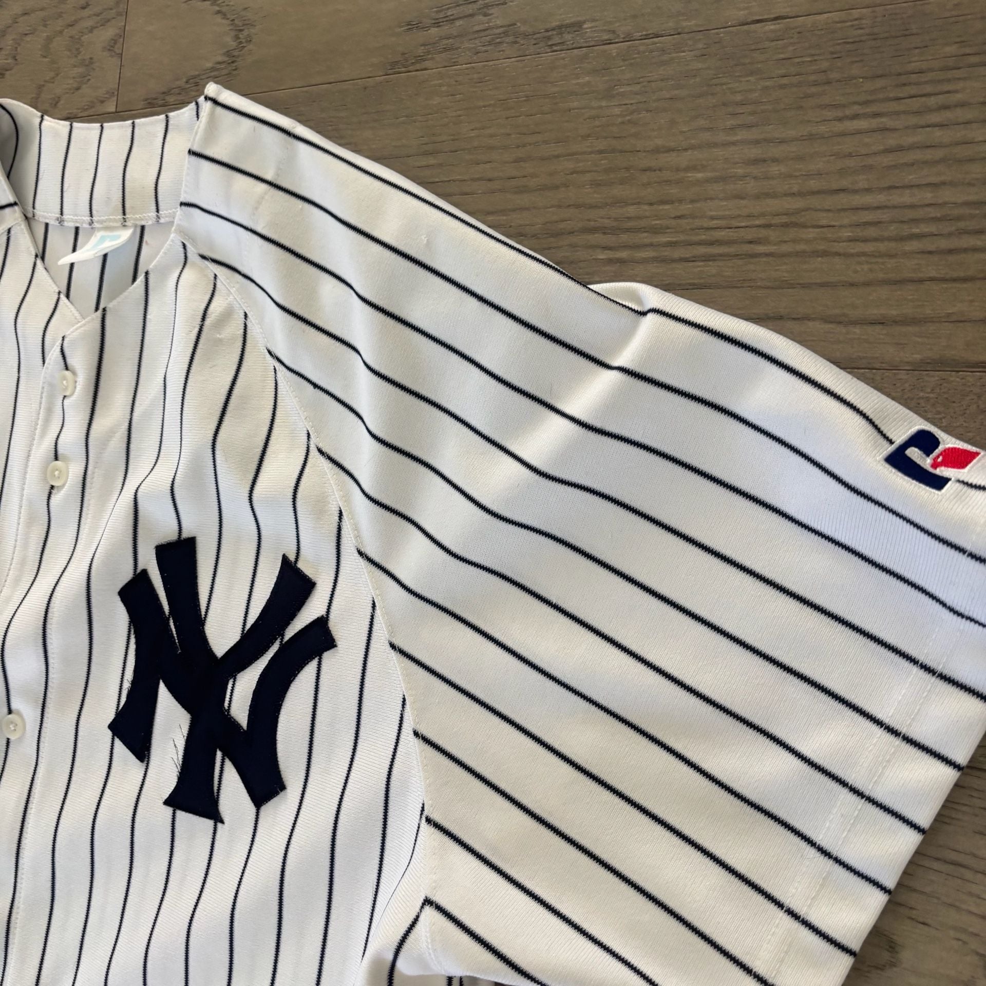 Russell Athletic New York Yankees Baseball Jersey Size L White Pinstripe 4