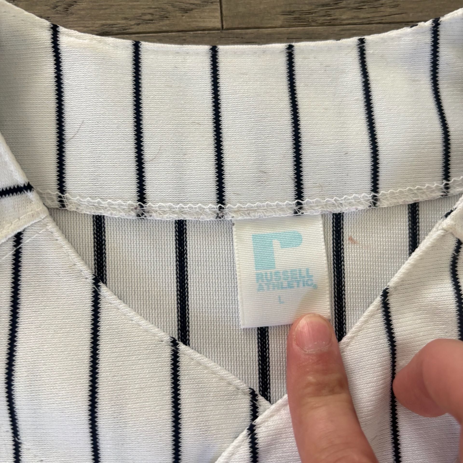 Russell Athletic New York Yankees Baseball Jersey Size L White Pinstripe 5