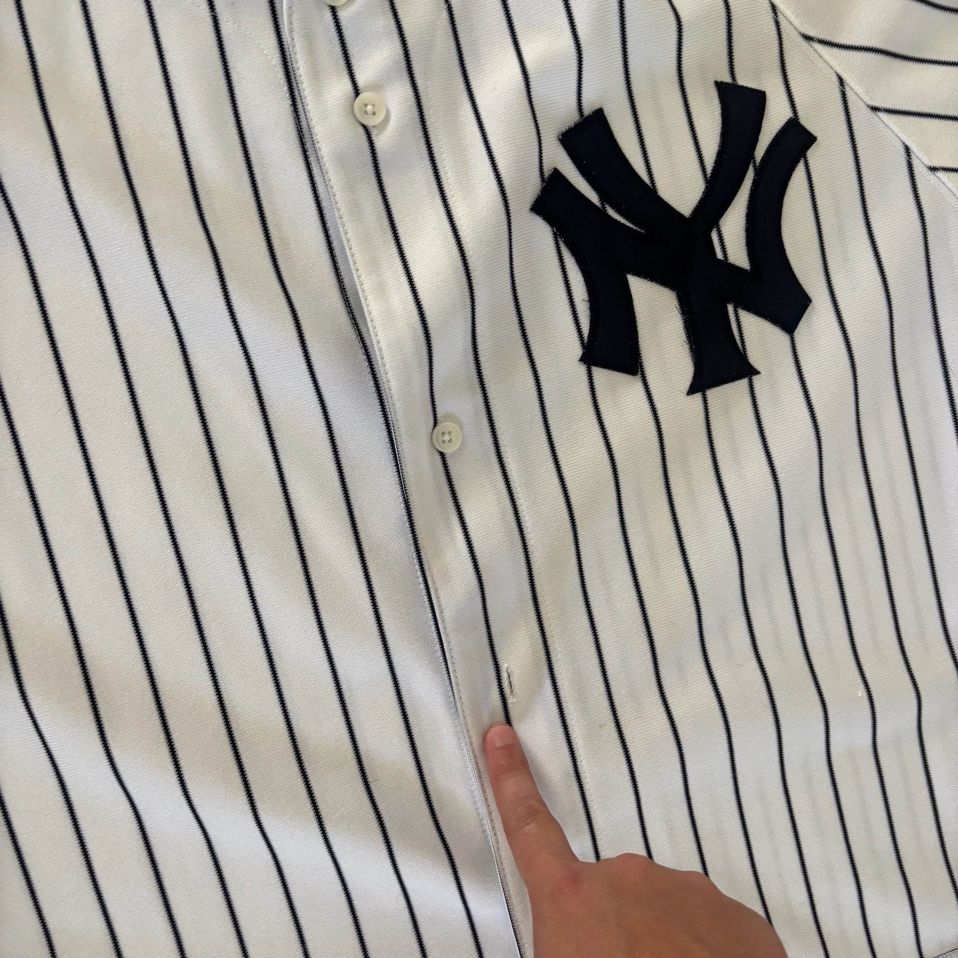 Russell Athletic New York Yankees Baseball Jersey Size L White Pinstripe 6