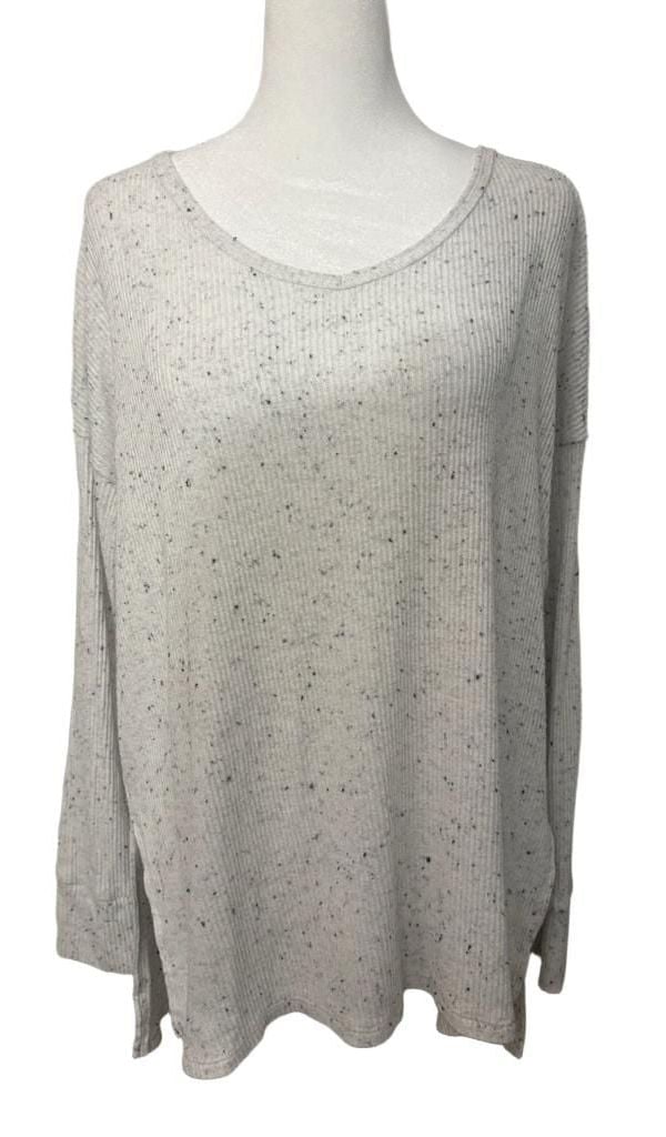 American Eagle Womens Speckled Ribbed Knit Sweater Cream Flecked Oversized Tunic 3