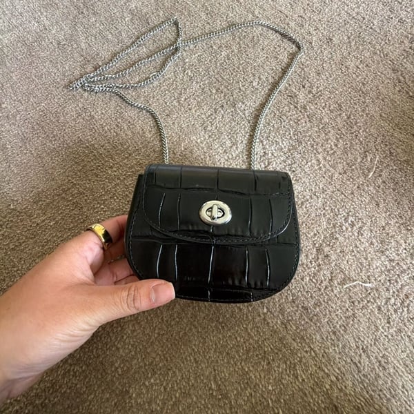 Coach Turnlock Card Case Black Croc Embossed Leather Crossbody Bag