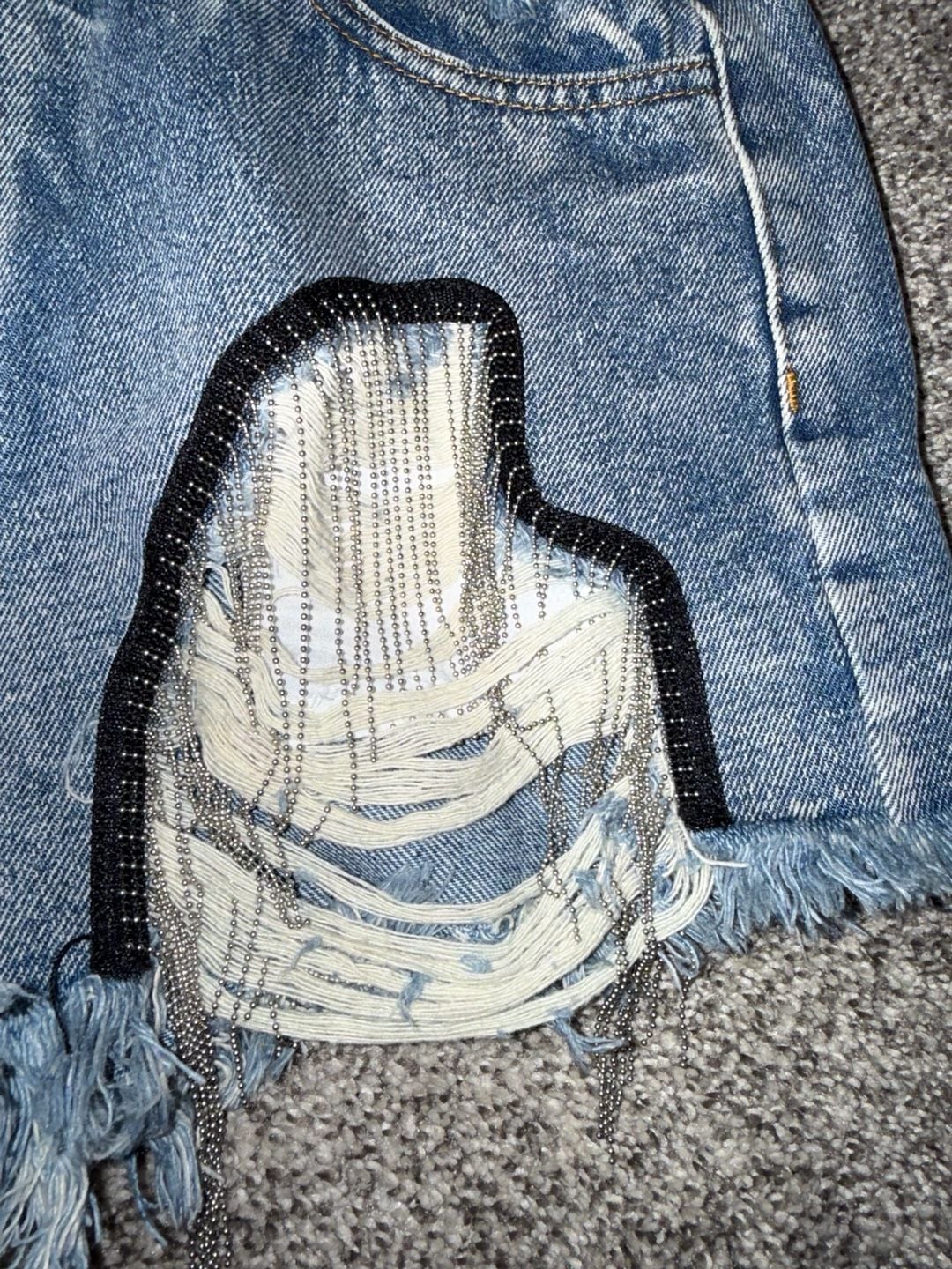 POL Denim Shorts Size M Blue Distressed Crystal Fringe Cutoffs 3