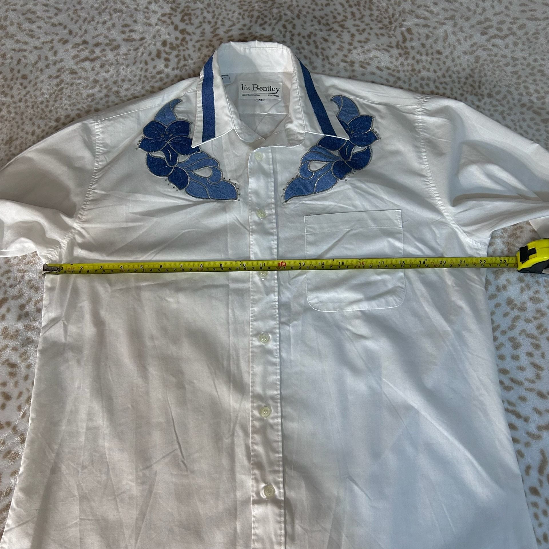 Vintage Liz Bentley Western Button Down Shirt Size M White Blue 4