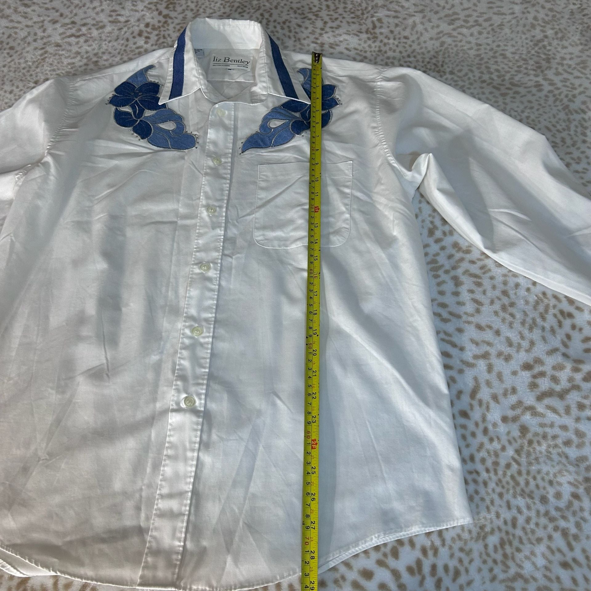 Vintage Liz Bentley Western Button Down Shirt Size M White Blue 5