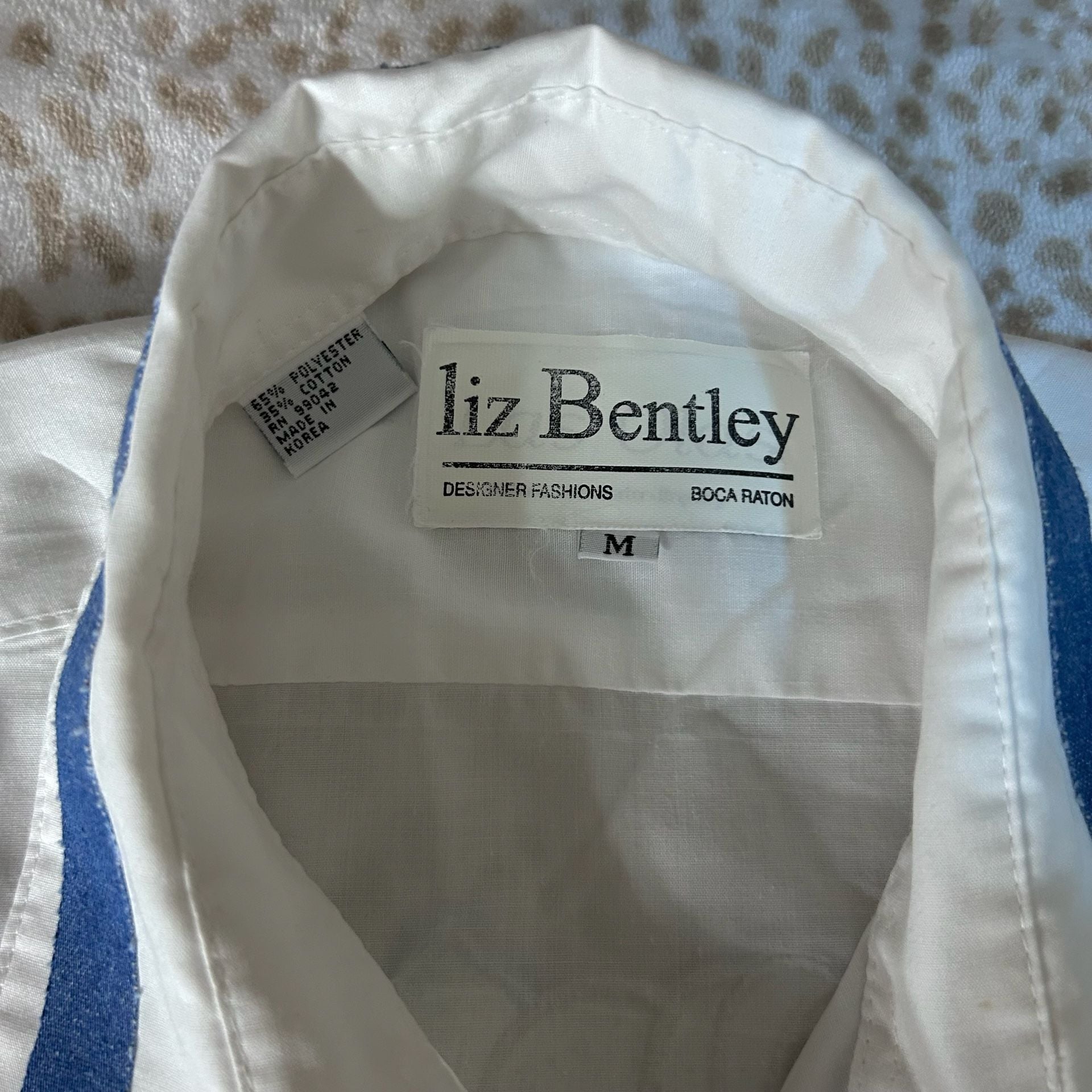 Vintage Liz Bentley Western Button Down Shirt Size M White Blue 6