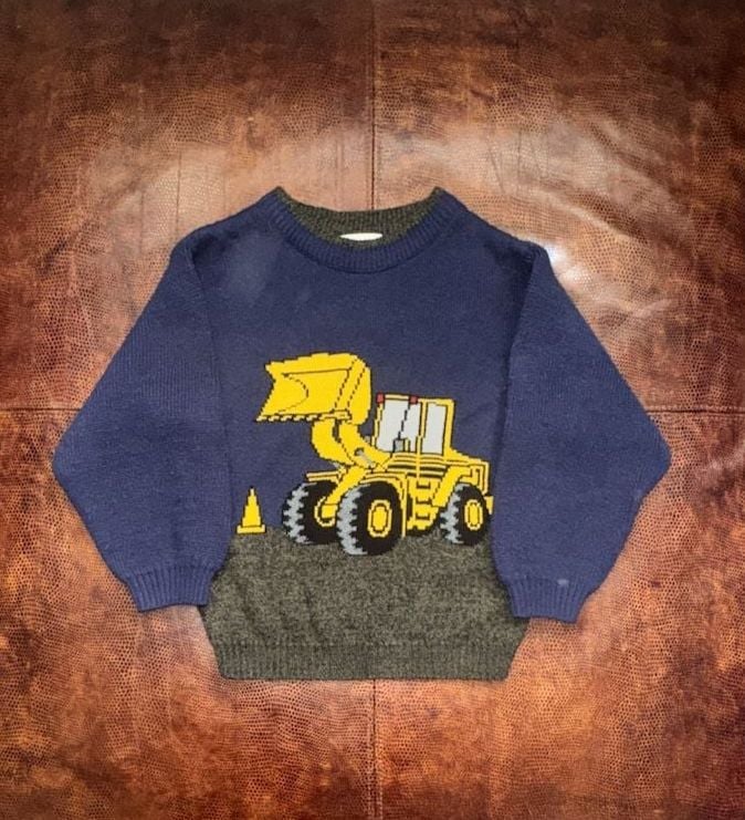 Covington Bulldozer Sweater Size M (5-6) Kids Blue Graphic Knit 2