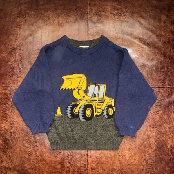 Covington Bulldozer Sweater Size M (5-6) Kids Blue Graphic Knit
