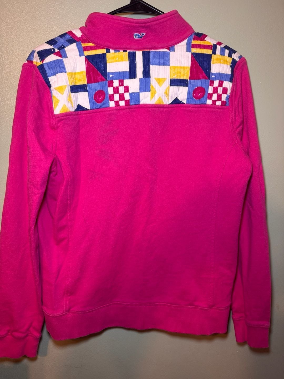 Vineyard Vines 1/4 Zip Pullover Size M Pink Nautical Flag Shoulders 3