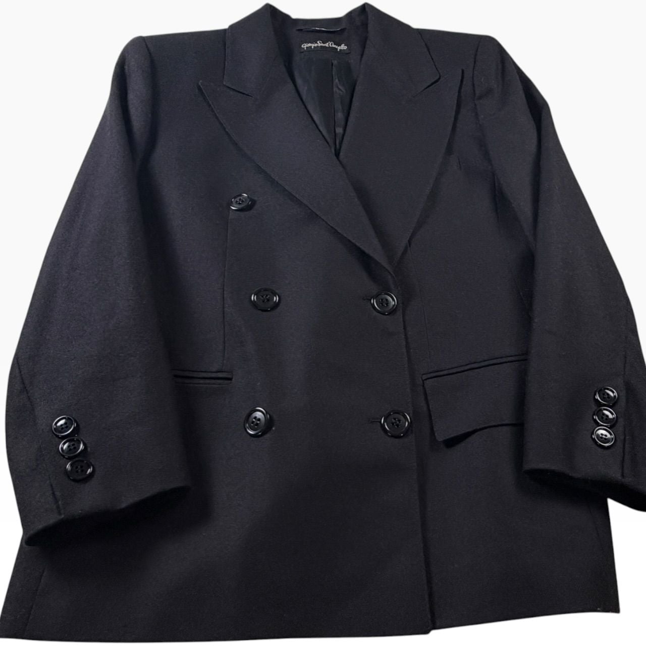 Giorgio Sant'Angelo 90s Black Wool Power Blazer Double Breasted | L 4