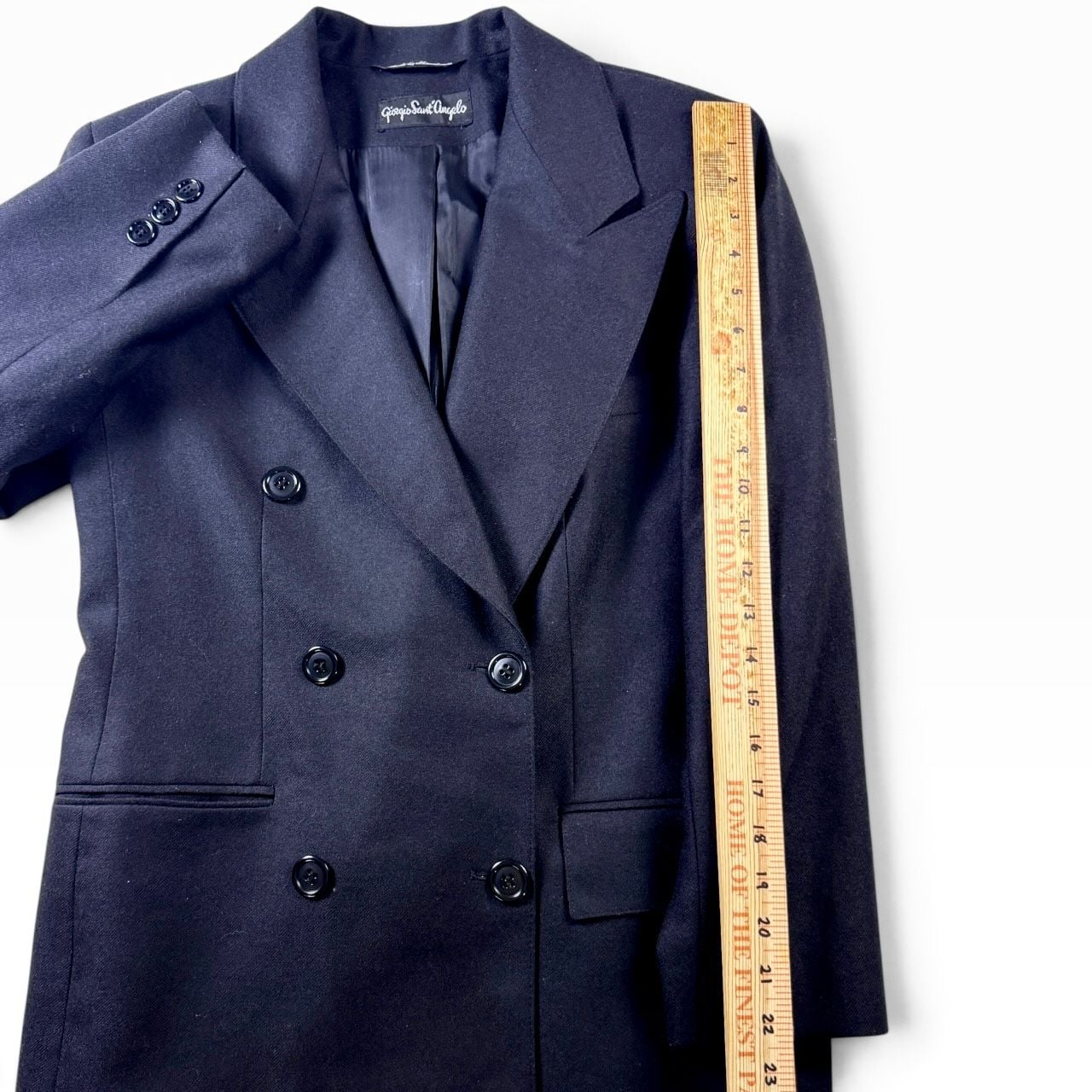 Giorgio Sant'Angelo 90s Black Wool Power Blazer Double Breasted | L 7