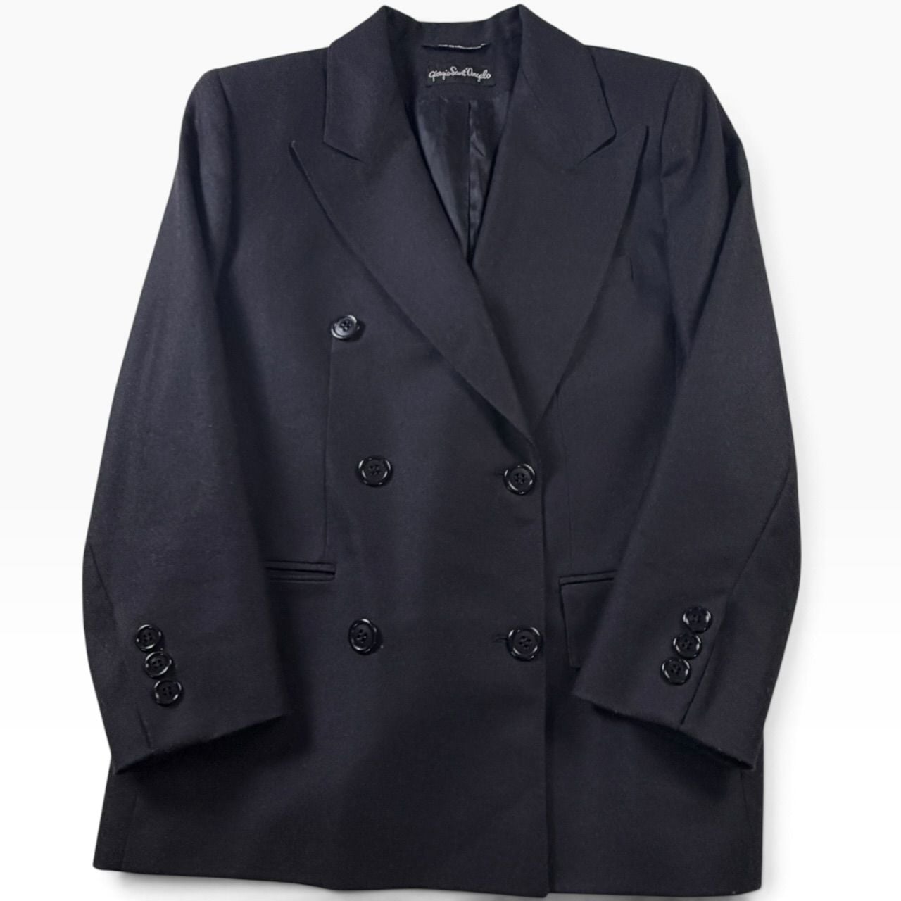 Giorgio Sant'Angelo 90s Black Wool Power Blazer Double Breasted | L 10