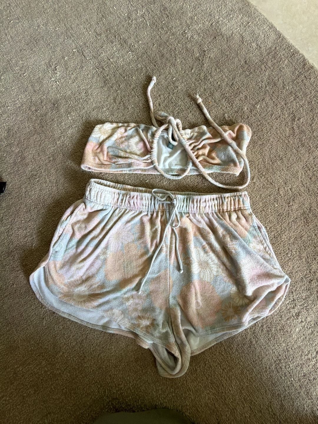 Wild Fable Halter Top & Shorts Set Size XL Pastel Floral Terry 1
