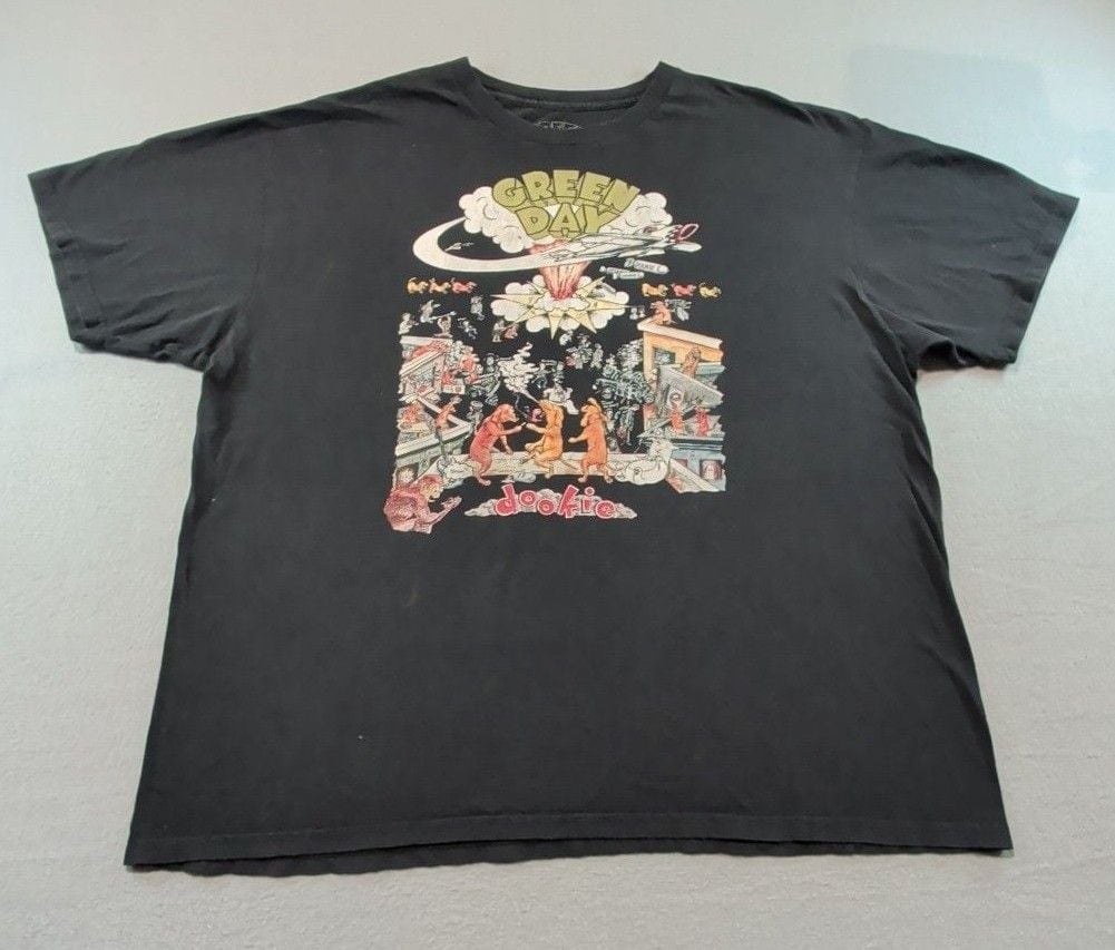 Green Day Dookie Graphic T-Shirt Size 2X Black Punk Rock Band Tee 2
