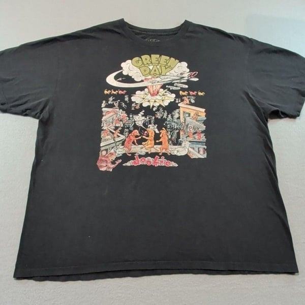 Green Day Dookie Graphic T-Shirt Size 2X Black Punk Rock Band Tee