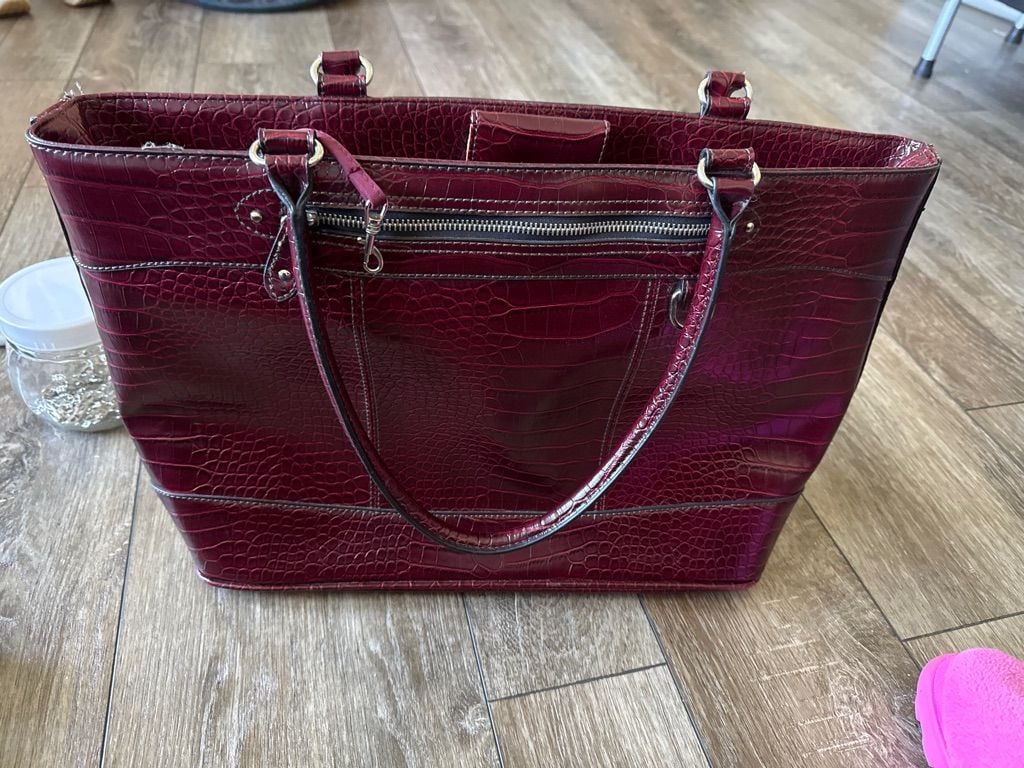 Faux Croc Embossed Burgundy Tote Bag 2