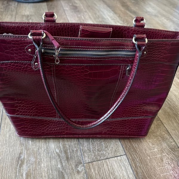 Faux Croc Embossed Burgundy Tote Bag