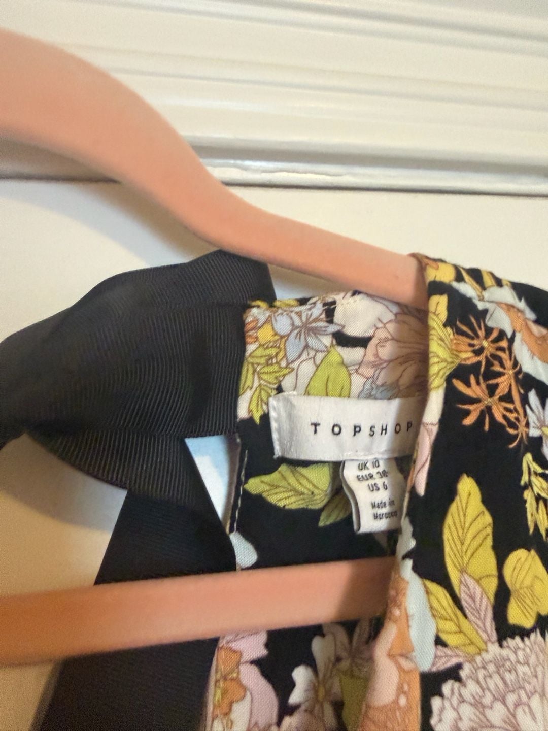 Topshop 70s Floral Midi Dress Size US 6 Black Tie Back 4