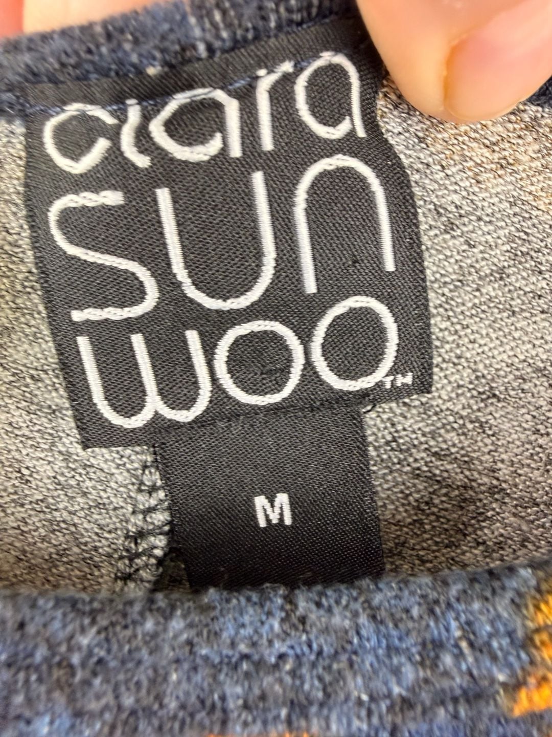 Clara Sunwoo Tapestry Boyfriend Sweater Size M Blue And Gold Abstract 4