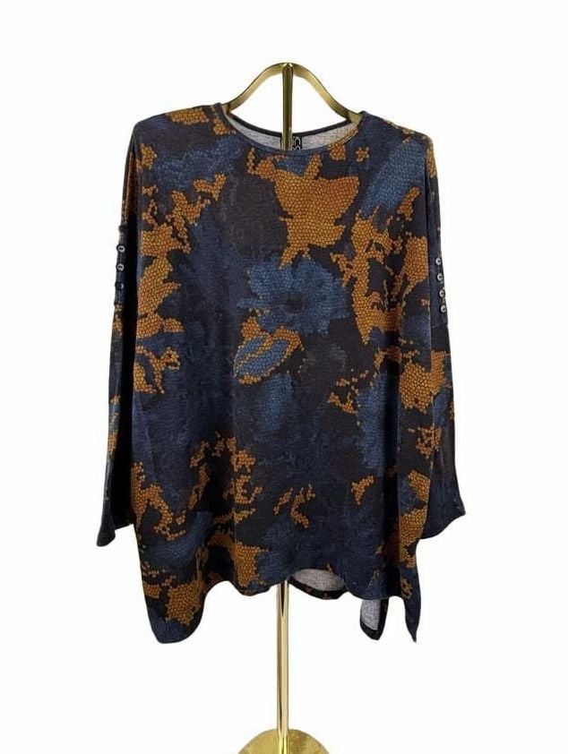 Clara Sunwoo Tapestry Boyfriend Sweater Size M Blue And Gold Abstract 2