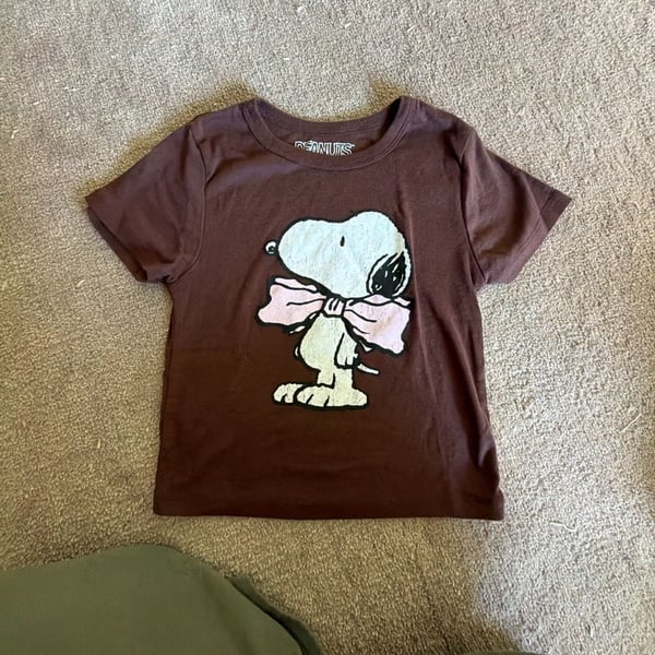Peanuts Snoopy Graphic T-Shirt Size L Brown Bow