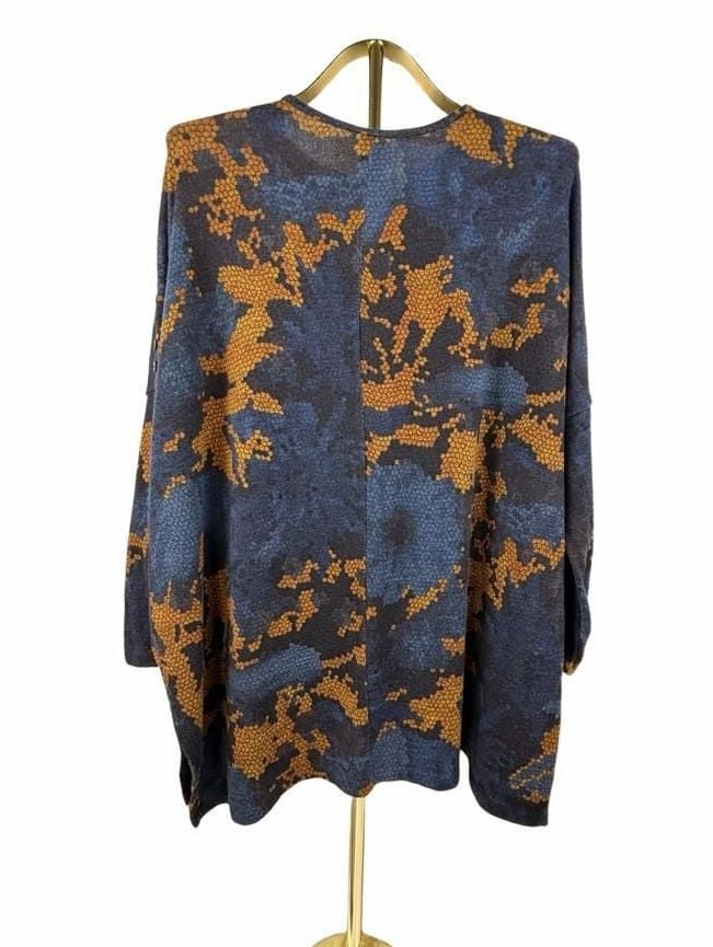 Clara Sunwoo Tapestry Boyfriend Sweater Size M Blue And Gold Abstract 3