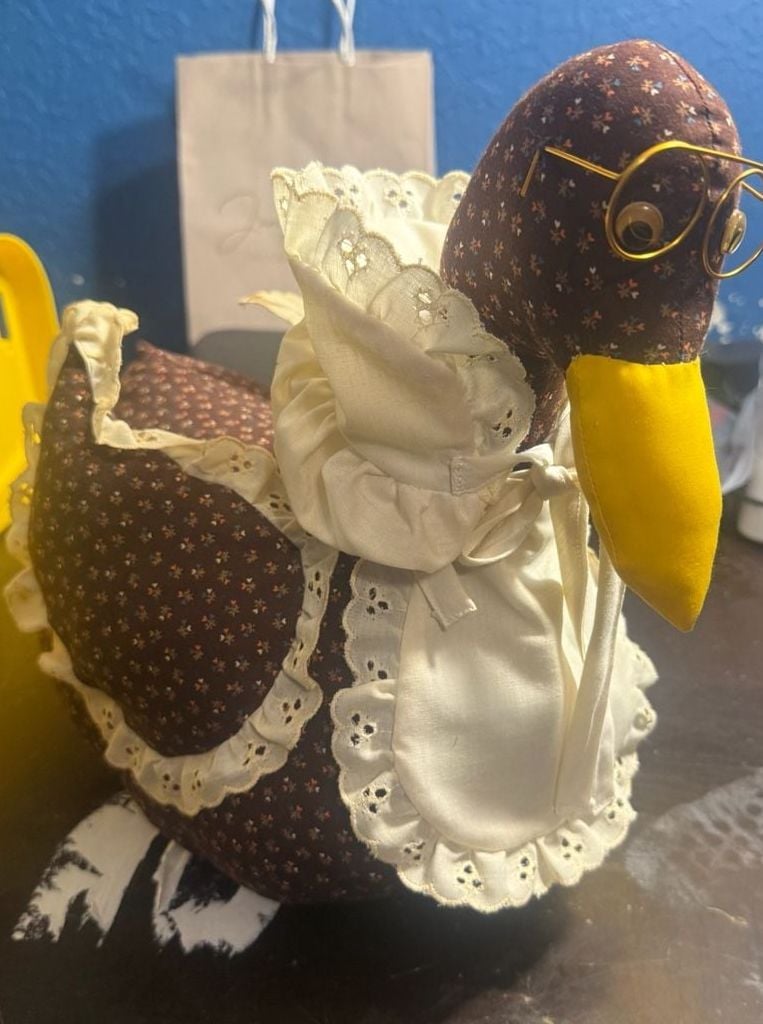 Mother Goose Hand Sewn Fabric Doll Glasses Apron Grandmacore Folk Art Country Decor 1