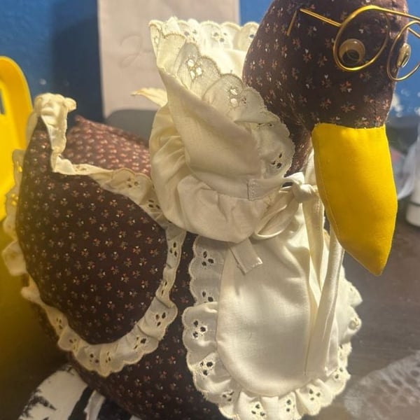 Mother Goose Hand Sewn Fabric Doll Glasses Apron Grandmacore Folk Art Country Decor