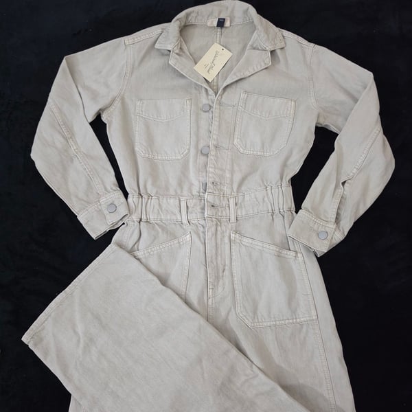 Universal Thread Denim Baggy Jumpsuit Tan Off-White Utility Boiler Suit Overall, size 2