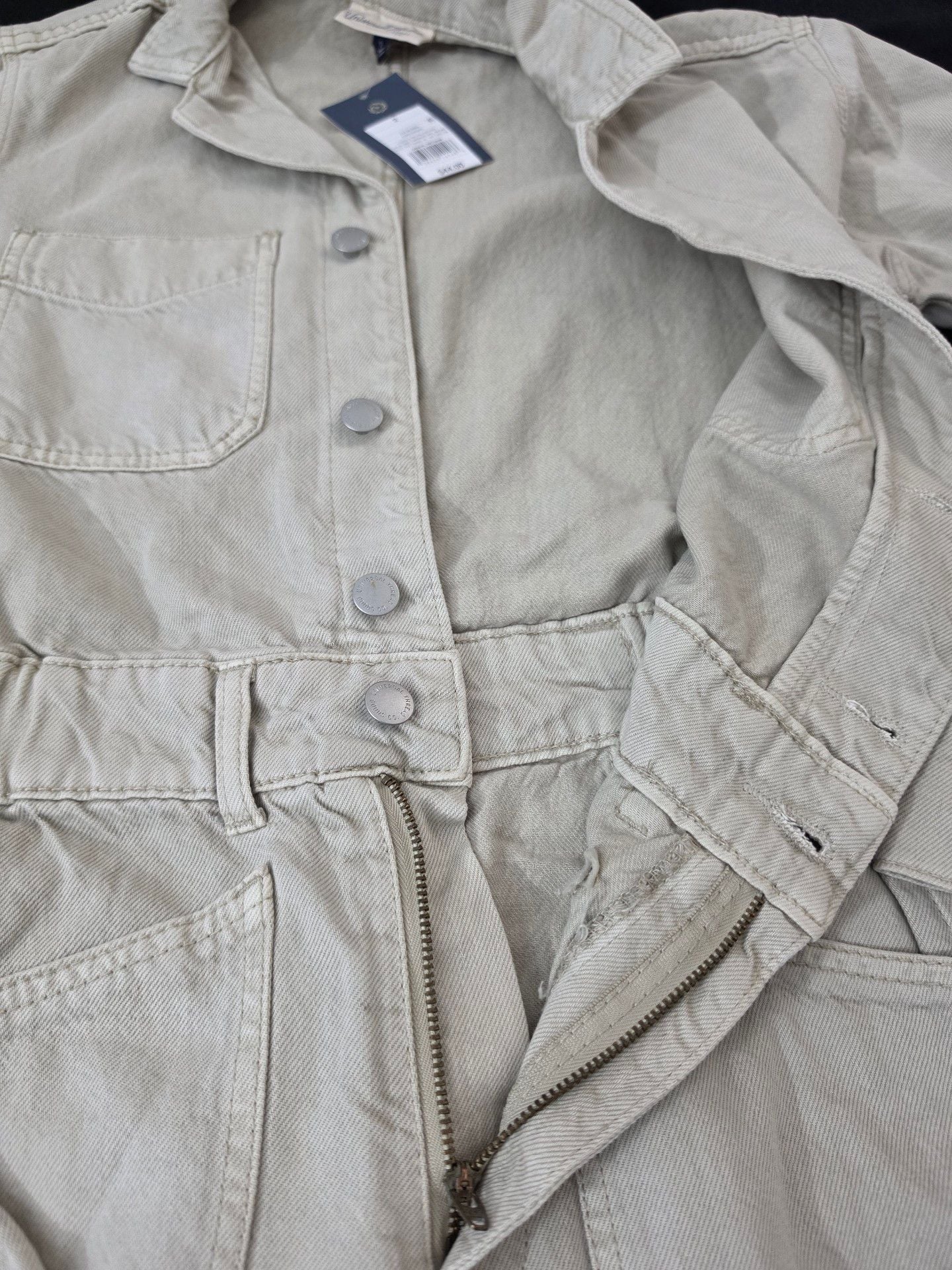 Universal Thread Denim Baggy Jumpsuit Tan Off-White Utility Boiler Suit Overall, size 2 5