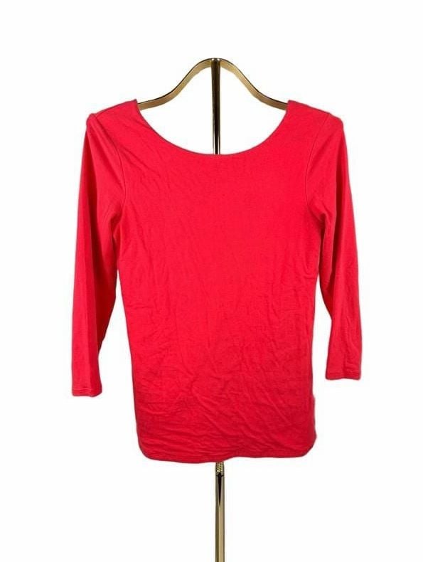 Boden Scoop Neck Long Sleeve Top US 8 Red Cotton Blend Tee 2