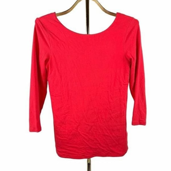 Boden Scoop Neck Long Sleeve Top US 8 Red Cotton Blend Tee