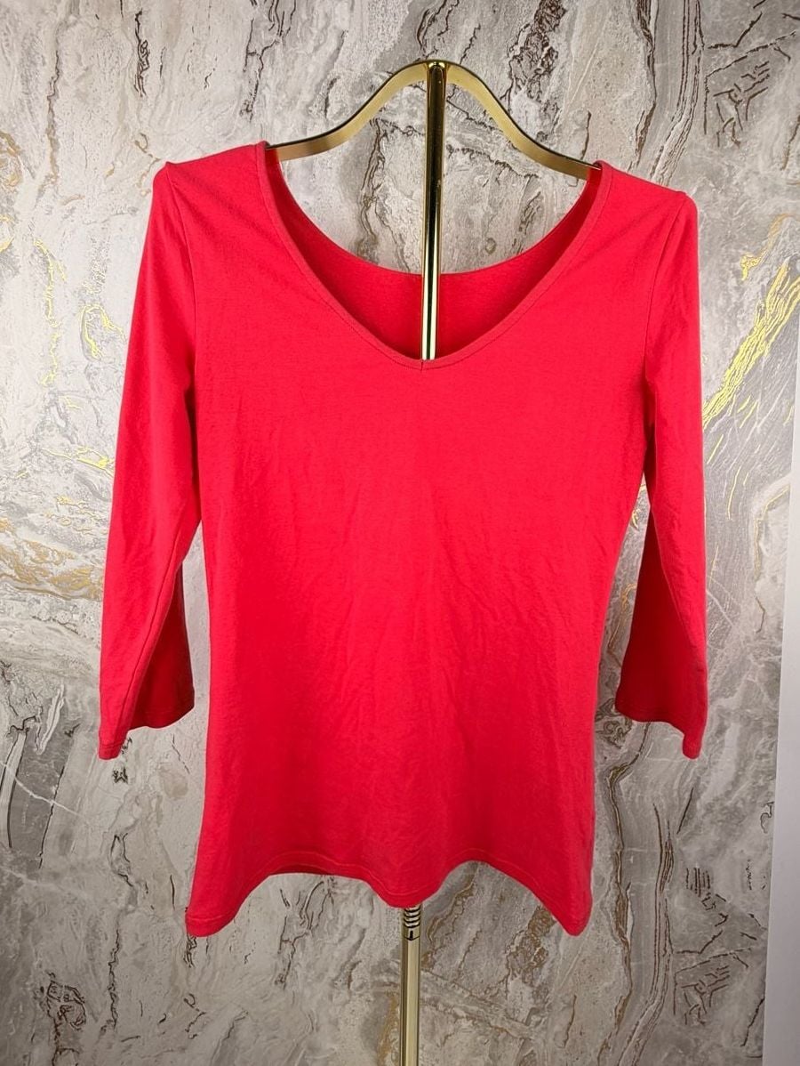 Boden Scoop Neck Long Sleeve Top US 8 Red Cotton Blend Tee 3