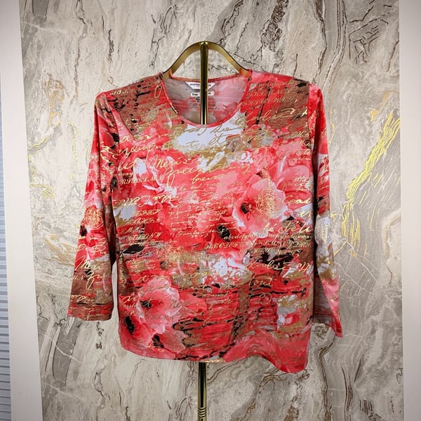 Allison Daley Petite Top Size small Coral Pink Gold blouse