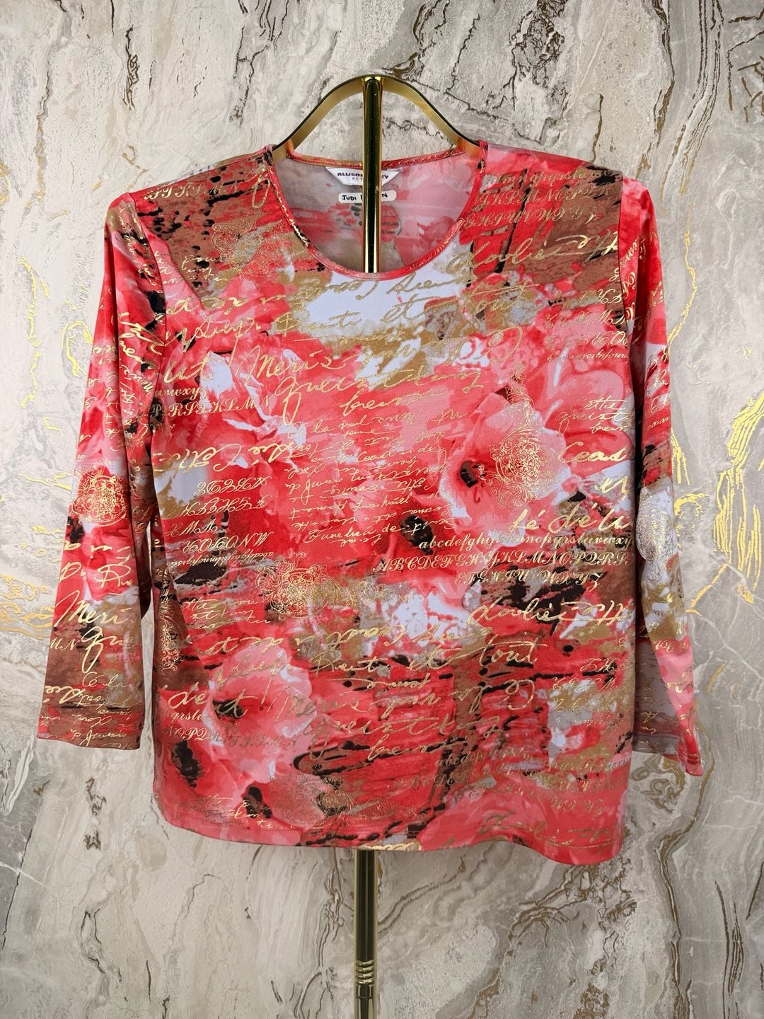 Allison Daley Petite Top Size small Coral Pink Gold blouse 9