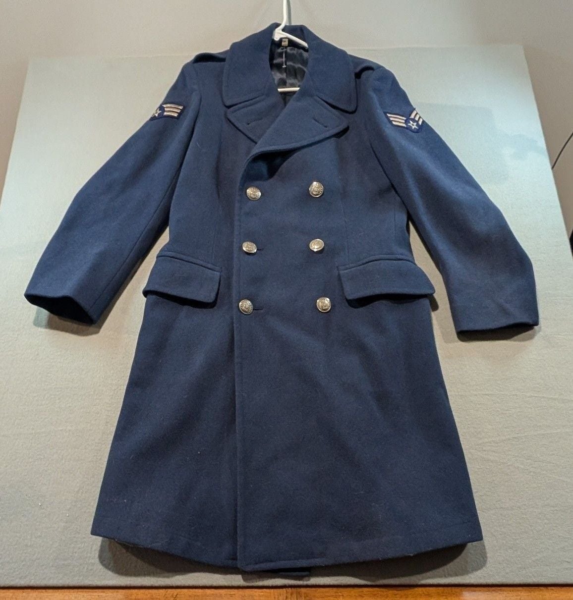 USAF Overcoat Man's Wool Velour Size 37L Blue 85 Military Dress Coat 2