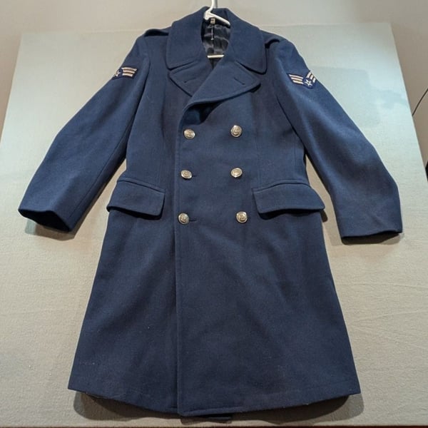 USAF Overcoat Man's Wool Velour Size 37L Blue 85 Military Dress Coat