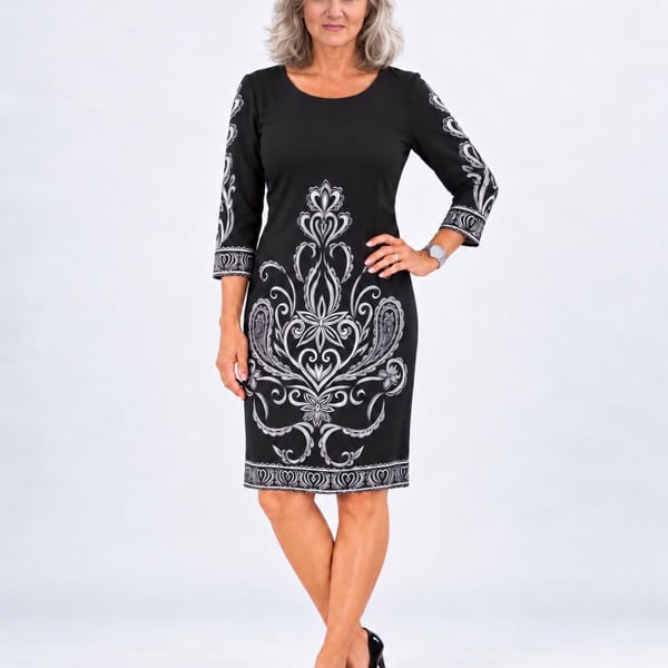 Forever Dress Size M Black White Paisley