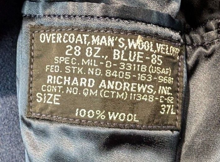 USAF Overcoat Man's Wool Velour Size 37L Blue 85 Military Dress Coat 5