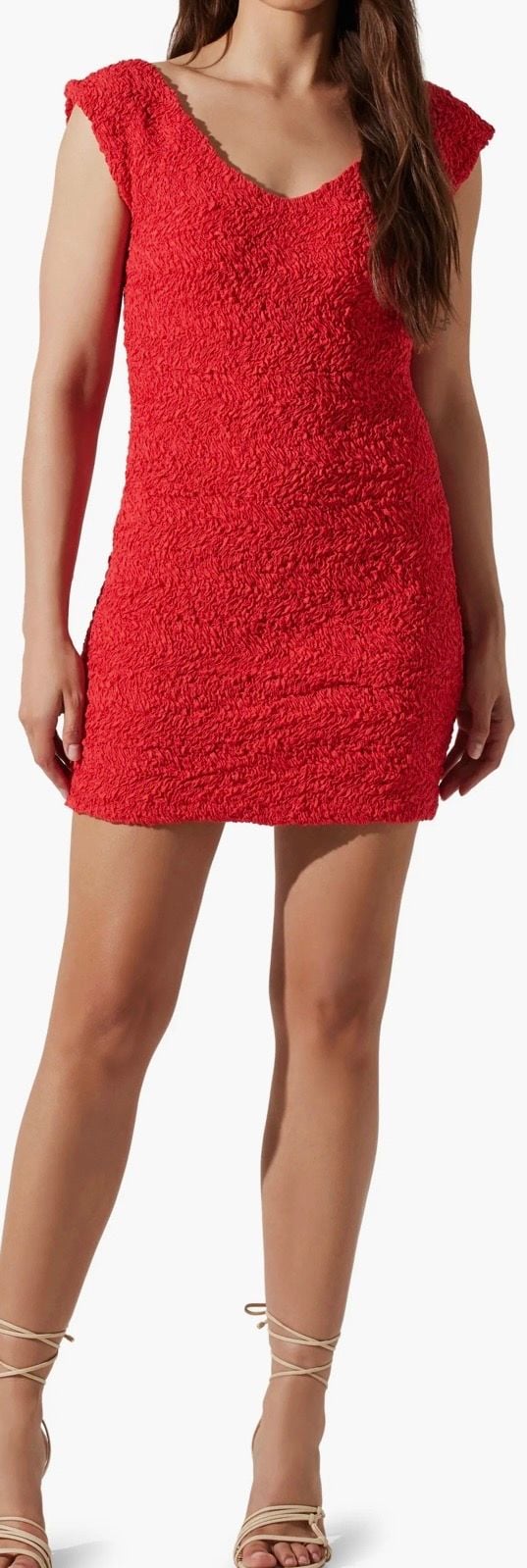 ASTR the Label Odelle Minidress Size L Red Textured Boucle V-Neck 10