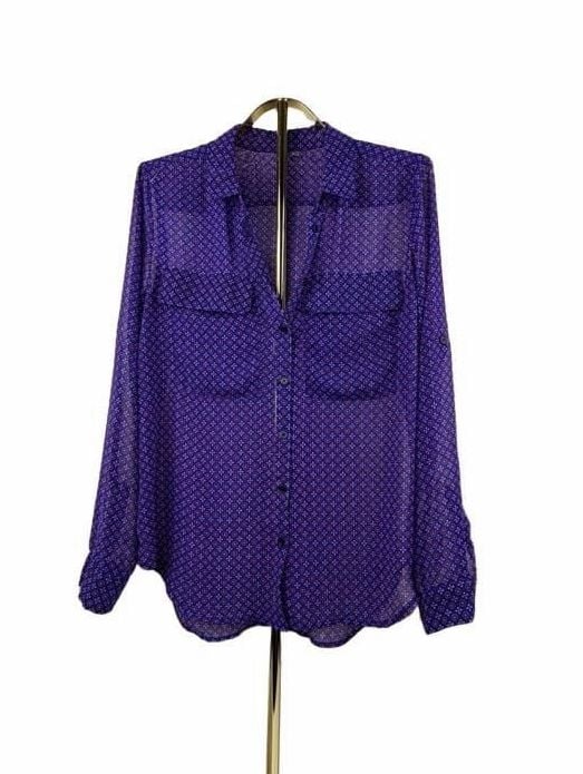 Kut From The Kloth Button Down Shirt Size M Blue Geometric Sheer Blouse 2