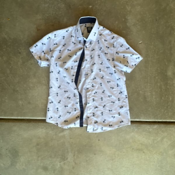 Surf Style Palm Tree Button-Down Shirt Size L White Short Sleeve