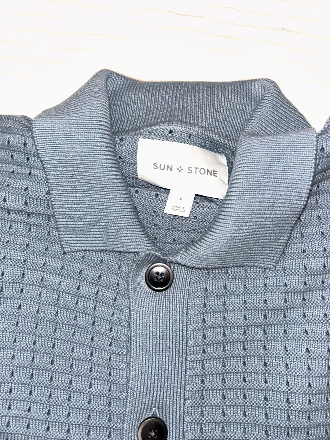Men’s Sun + Stone Cooper Short Sleeve Knit Sweater Size L Blue 4