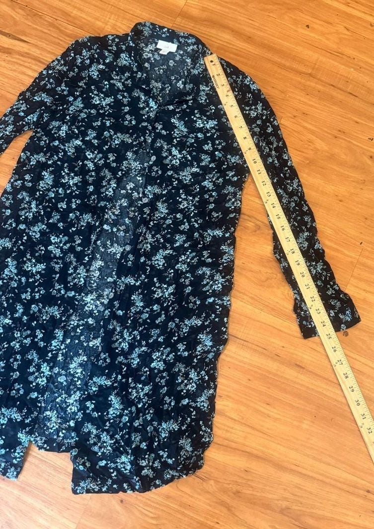J.Jill Floral Shirt Dress Size S Tall Black Blue Long Sleeve Button-Down 8