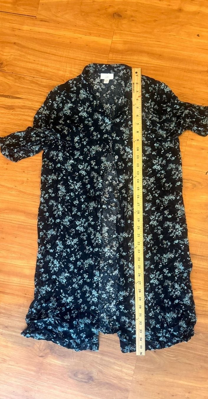 J.Jill Floral Shirt Dress Size S Tall Black Blue Long Sleeve Button-Down 7
